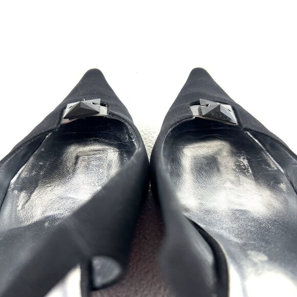 Stuart Weitzman Classic Chic Preppy Black Slingback Heels Embellished Toe 9.5 M - Picture 11 of 13